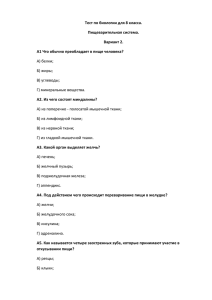 Тест по биологии для 8 класса. Пищеварительная система. Вариант 2.