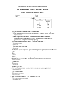 Средняя школа при Посольстве России в Египте, Каир  Фамилия _________________________ Имя______________________