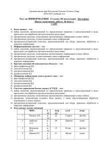 Тест по ИНФОРМАТИКЕ  11 класс (II полугодие)  Экстернат