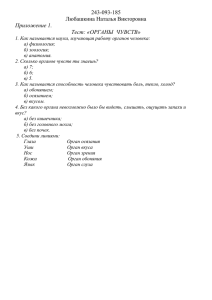 243-093-185 Любашкина Наталья Викторовна Приложение 1. Тест: «ОРГАНЫ  ЧУВСТВ»