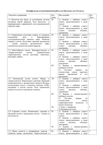 Кодификатор экзаменационной работы по биологии для 10 класса Элементы содержания Кол. Вид заданий