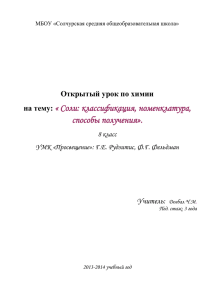 « Соли: классификация, номенклатура, способы получения». Открытый урок по химии