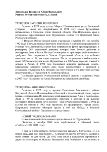 Заявитель: Трущелев Юрий Васильевич Регион: Ростовская область, г.Аксай  ТРУЩЕЛЁВ ВАСИЛИЙ ЯКОВЛЕВИЧ