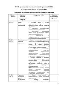 ПЛАН прохождения производственной практики ПП.04 по