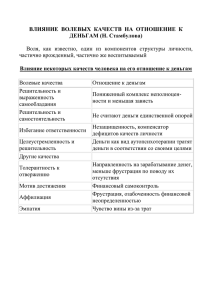 ВЛИЯНИЕ  ВОЛЕВЫХ  КАЧЕСТВ  НА  ОТНОШЕНИЕ ... ДЕНЬГАМ (Н. Стамбулова)