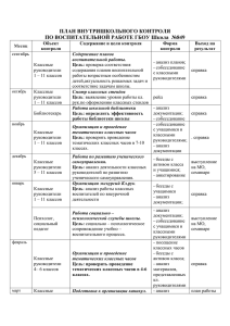 ПЛАН ВНУТРИШКОЛЬНОГО КОНТРОЛЯ ПО ВОСПИТАТЕЛЬНОЙ РАБОТЕ ГБОУ Школа  №849