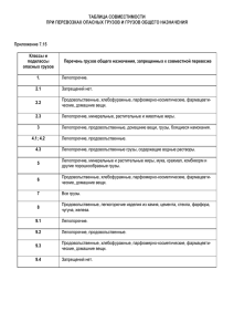 Таблица совместимости при перевозках ОГ и грузов общего