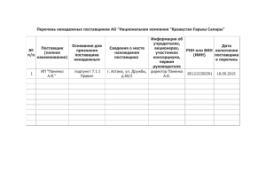 Перечень ненадежных поставщиков АО "Национальная компания "