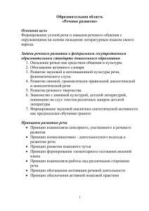 Образовательная область «Речевое развитие»  Основная цель