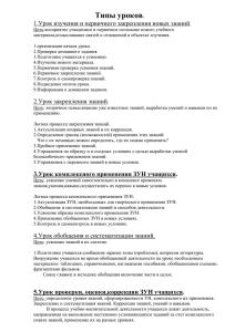 Типы уроков 1.Урок изучения и первичного закрепления новых знаний