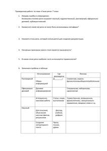 Проверочная работа  по теме «Стили речи» 7 класс