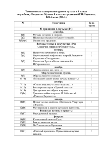 Тематическое планирование уроков музыки в 8 классе