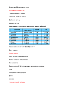Структура БД изменится, если База данных «Расписание самолетов» задана таблицей: Добавить/удалить поле