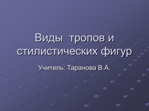 Виды  тропов и стилистических фигур Учитель: Таранова В.А.