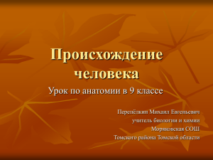 Происхождение человека Урок по анатомии в 9 классе Перепёлкин Михаил Евгеньевич