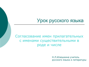 Урок русского языка Согласование имен прилагательных с именами существительными в роде и числе