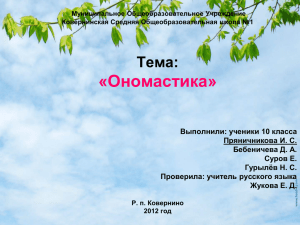 «Ономастика» Тема: