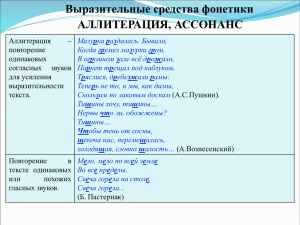 Выразительные средства фонетики АЛЛИТЕРАЦИЯ, АССОНАНС