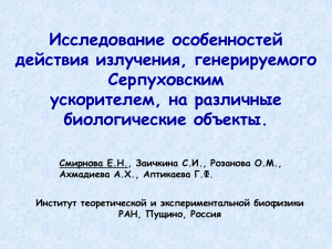 Исследование особенностей действия излучения, генерируемого Серпуховским ускорителем, на различные