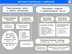 ТЕКСТОВАЯ  ИНФОРМАЦИЯ  И  КОМПЬЮТЕР Представление  текста