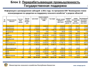 2011 жылы облыстар бөлінісінде 039 «Ауыл шаруашылығын