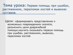 Тема урока: Первая помощь при ушибах, растяжениях, переломах костей и вывихах суставов.