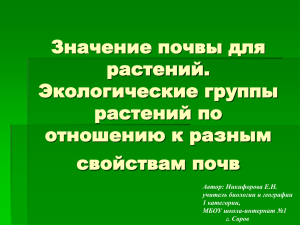 Виды почв. Состав почв. Экологические группы растений по