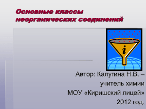 Основные классы неорганических соединений Автор: Калугина Н.В. – учитель химии