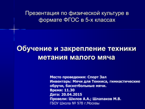 Обучение и закрепление техники метания малого мяча Презентация по физической культуре в