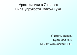 Урок физики в 7 класса Сила упругости. Закон Гука. Учитель физики Буданова Н.В.