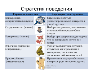 Стратегия поведения Характеристика стратегии