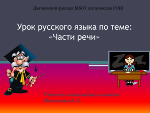 Урок русского языка по теме: «Части речи» Учитель начальных классов Игнатова Л.А.