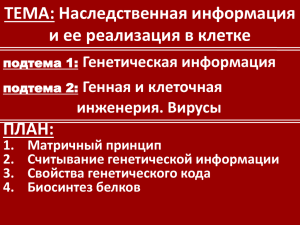 ТЕМА: Наследственная информация и ее реализация в клетке ПЛАН: Генетическая информация