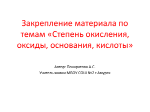 Закрепление материала по темам «Степень окисления, оксиды, основания, кислоты» Автор: Понкратова А.С.