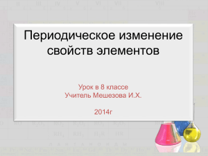 Периодическое изменение свойств элементов Урок в 8 классе Учитель Мешезова И.Х.