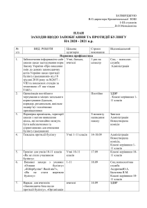 План заходів ЩОДО ЗАПОБІГАННЯ ТА ПРОТИДІЇ БУЛІНГУ