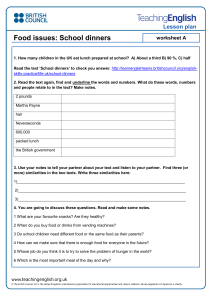 TE Food issues -School dinners worksheet