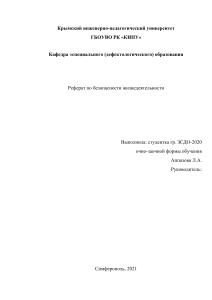 Реферат по  безопасности жизнедеятельности