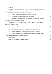 Організація та ефективність роздрібної торгівлі меблями в місті