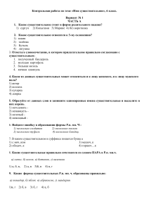 Контрольная работа по теме  Имя существительное , 6 класс