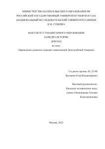 Доклад на тему: Зарождение и развитие цивилизаций Доколумбовых цивилизаций!