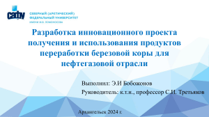 Разработка проекта получения и использования продуктов переработки березовой коры для нефтегазовой отрасли  