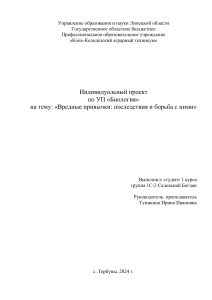 Индивидуальный проект по теме вредные привычки