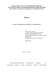 Доклад суицидальное поведение и его проявления